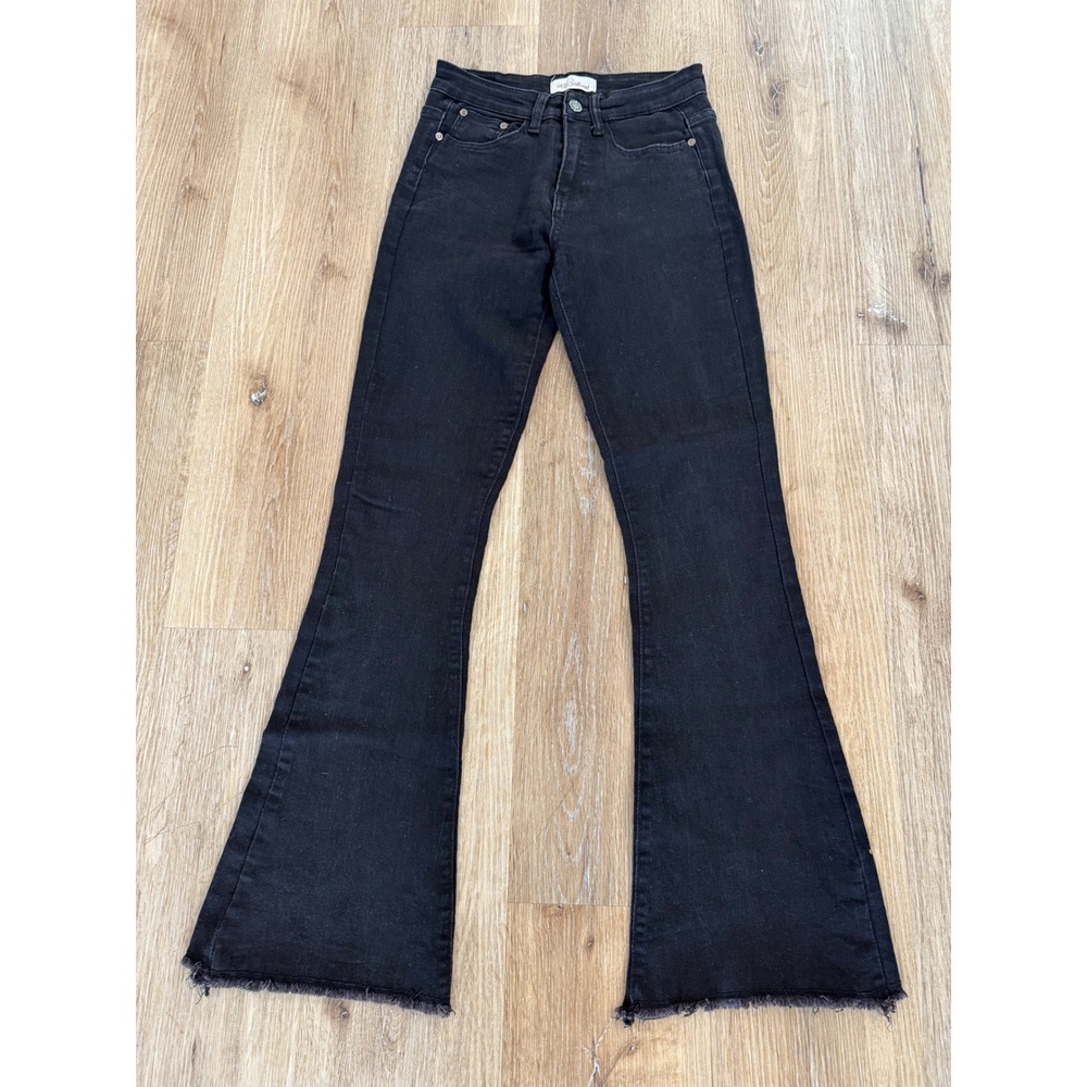 Red Bottoms High Rise Raw Hem Flare‎ Bell Bottom Jeans Womens 5/27 Black Stretch